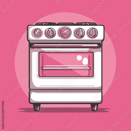 A bright pink kitchen stove showcases four burners on top and a large oven below, adding a playful retro touch to the cooking space. Perfect for modern kitchens.
