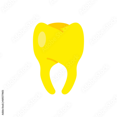 Golden tooth vector illustration. Symbol of dentistry, luxury, hip hop, wealth, and jewelry. Perfect for logos, stickers, and funny modern art.