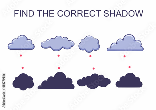 Cloud shadow matching game for children in educational style  