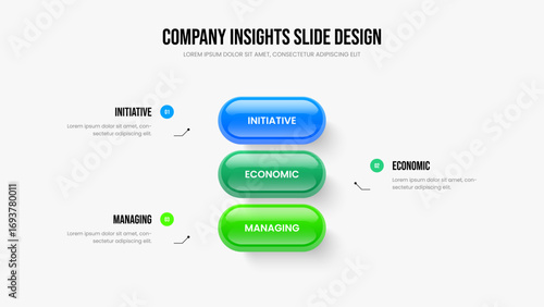 Digital Briefing Three Element Diagram Slide Layout. Service Overview 3 Option Infographic Frame Design. Consulting Solution Presentation Template Vector Illustration.