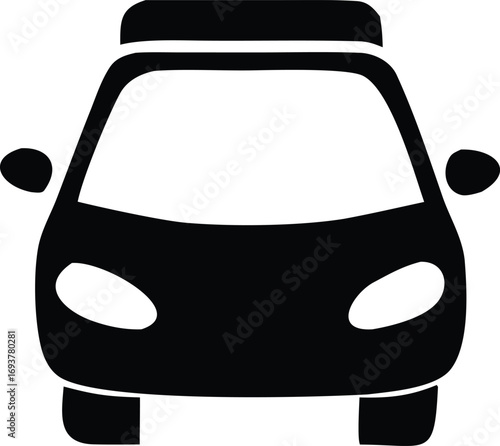 Simple black silhouette of a car front view icon for transportation and automotive concepts