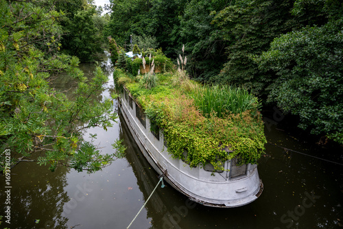 boat with green garden on board
