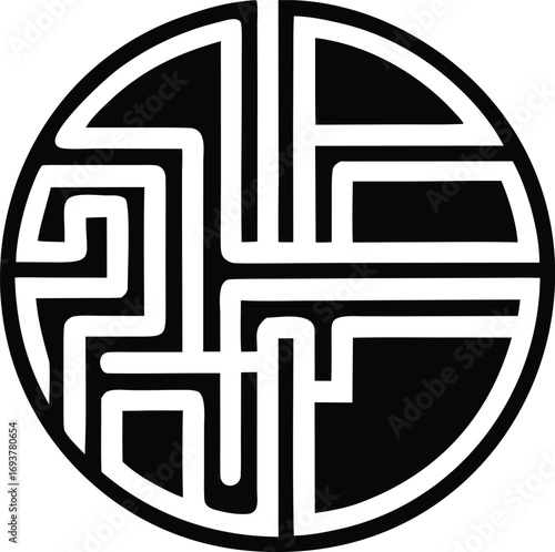 Abstract circular maze symbol geometric design classic retro abstract symbol interconnected lines modern art design