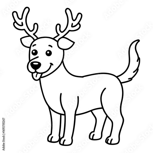 Cheerful cartoon reindeer line art drawing for coloring book activity and childrens illustration project festive and holiday themed design