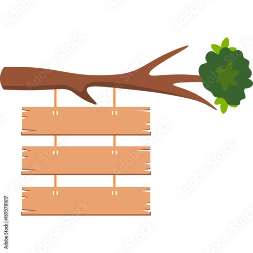 Tree Branch with Wooden Sign