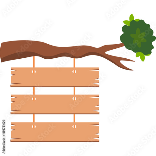 Tree Branch with Wooden Sign