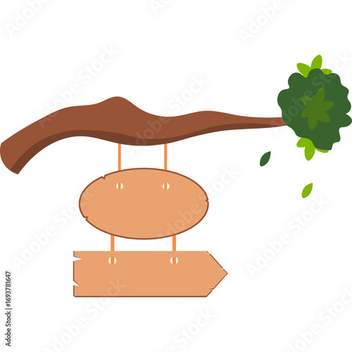 Tree Branch with Wooden Sign