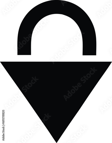 Symbolic padlock and downward pointing triangle graphic a striking black and white representation of security protection and direction