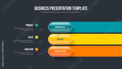Consulting Solution 3 Step Infographic Frame Design. Digital Review Three Option Diagram Slideshow Layout. Advertising Planning Slide Template Vector Illustration.
