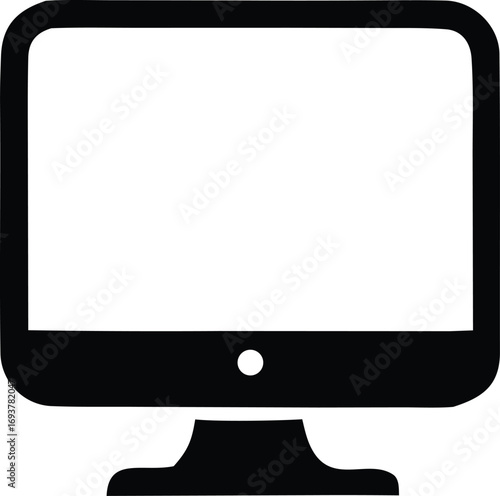 Simple black monitor icon representing technology computer device display screen electronics digital modern gadget office equipment