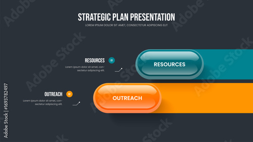 Investor Planning Slide Template Vector Illustration. Consulting Campaign 2 Element Infographic Frame Design. Service Portfolio Two Option Diagram Presentation Layout.