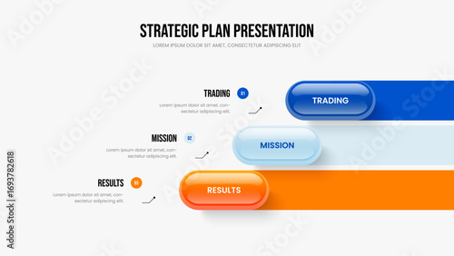 Professional Innovation 3 Step Infographic Slideshow Template. Market Proposal Slide Layout Vector Illustration. Corporate Solution Three Option Diagram Frame Design.