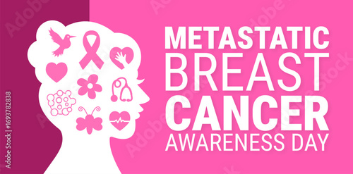 Metastatic Breast Cancer Awareness Day background, banner, card or poster design template is observed every year during October, to raise awareness about the mission. Vector illustration.