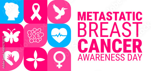 Metastatic Breast Cancer Awareness Day background, banner, card or poster design template is observed every year during October, to raise awareness about the mission. Vector illustration.