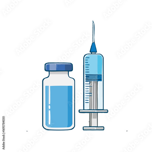 A vial of vaccine and a syringe, ready for injection.