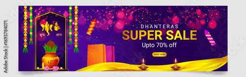 Elegant vector illustration offer banner for Dhanteras festival, festive sales, jewellery promotions, gold shopping and discounts