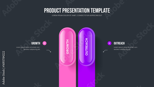 Enterprise Growth 2 Step Infographic Frame Template. Creative Profile Presentation Layout Vector Illustration. Product Planning Two Option Diagram Slide Design.