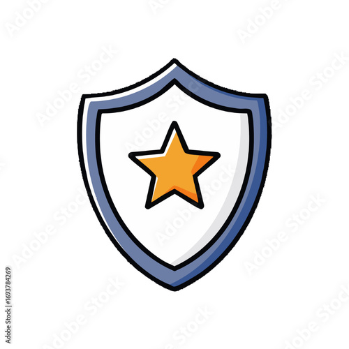 An illustration of a shield with a golden star in the center, outlined in black and blue.