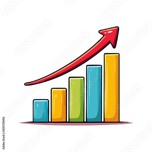 Colorful cartoon bar graph illustration showing upward trend.