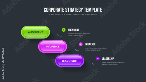 Market Proposal Three Element Diagram Frame Layout. Creative Forecast Slide Design Vector Illustration. Modern Strategy 3 Step Infographic Presentation Template.