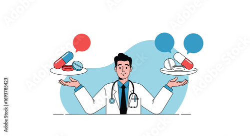 A doctor weighing the pros and cons of different medications and treatment options