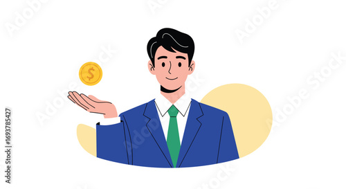 Illustrative business professional offering financial investment opportunities and financial growth concept