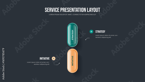Digital Review Slide Template Vector Illustration. Creative Visualization 2 Element Diagram Slideshow Design. Investor Development Two Option Infographic Frame Layout.