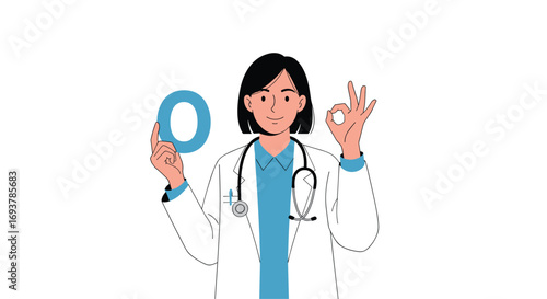 A doctor demonstrating excellent health and wellness with a positive gesture and numerical symbol