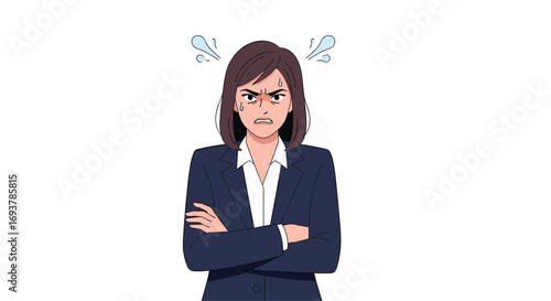 Frustrated businesswoman with arms crossed showing anger and displeasure in a professional setting