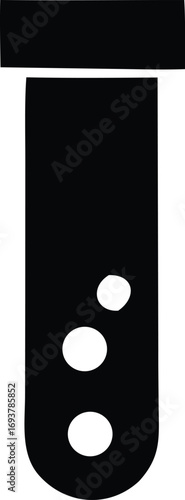 Laboratory test tube with three white circles inside symbolizing a chemical reaction or measurement science equipment for research and experimentation