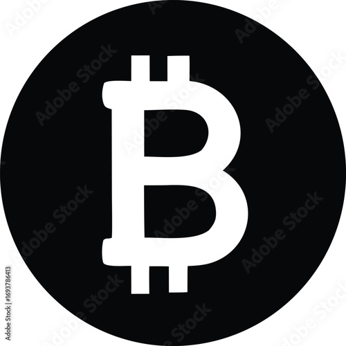 Iconic bitcoin symbol a white letter b within a solid black circle representing digital currency and cryptocurrency finance technology