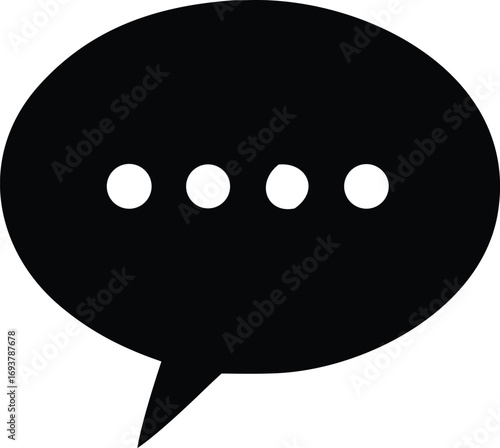 Simple black speech bubble icon with three dots indicating conversation or typing for digital communication and messaging apps