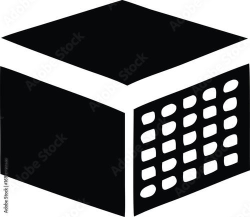 Abstract geometric cube with perforated side offers modern design element ideal for technology packaging branding marketing and web graphics