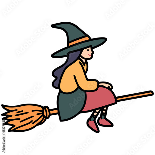 witch, costume, halloween, festival, vector, transparent background, wizard, evil, party, magic, gown, horror, october, witchcraft, witch sitting on a broom, flying