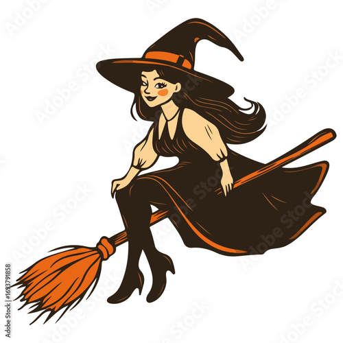 witch, costume, halloween, festival, vector, transparent background, wizard, evil, party, magic, gown, horror, october, witchcraft, witch sitting on a broom, flying