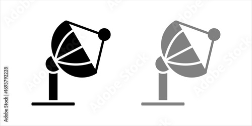 Satellite dish icotnblack vector collection of communication antenna group in line style, radar signal transmitter receiver symbols, wireless broadcast network elements bundle, set	
