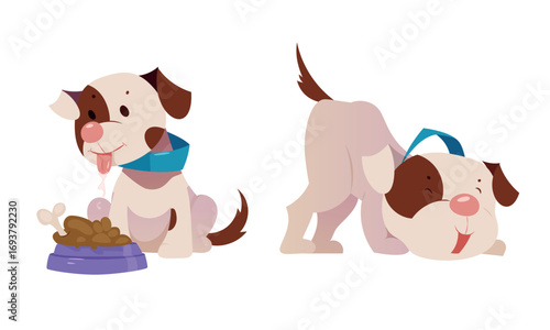 A Playful Cartoon Dog Engaging in Various Food and Snack Related Actions and Activities