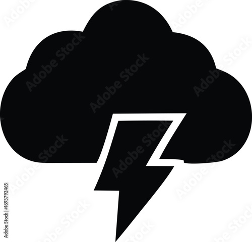Black silhouette of a storm cloud with a lightning bolt icon symbolizing weather and power