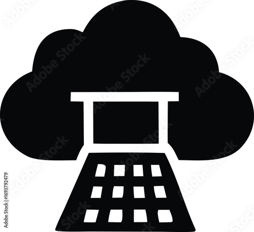 Cloud computing concept with digital gateway and data pathway symbolizing internet access and technology