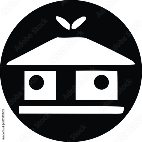 Abstract house icon with leafy top symbolizing eco-friendly living and sustainable architecture