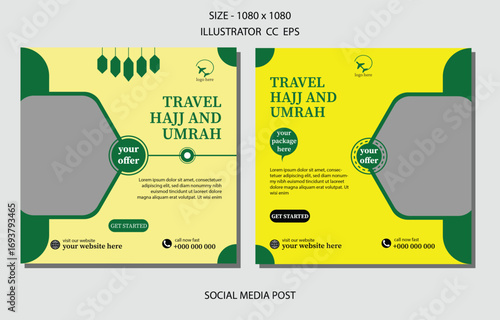 Corporate social media post design for Islamic travel discount offer