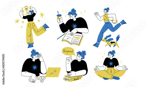 Illustrations that showcase the concepts of Creative Work and various Leisure Activities