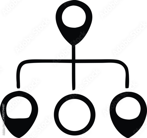 Hierarchical location network concept abstract iconography representing connections and distribution of places