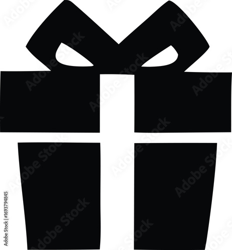 Simple black and white gift box icon with ribbon bow festive celebration surprise present box graphic