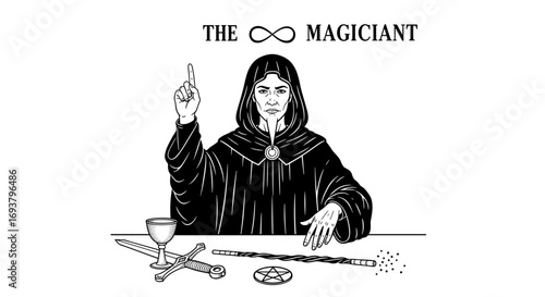 Illustration of the magician tarot card with symbolic elements art