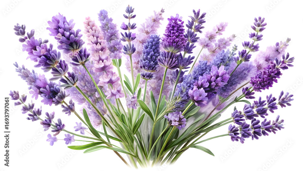 Fototapeta premium Beautiful lavender flowers isolated on white background, floral arrangement