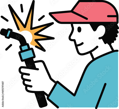 Welder working with a bright spark, creating a dynamic and modern design illustration