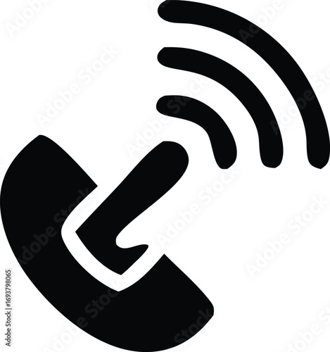 Communication icon of a phone receiver with signal waves indicating an incoming or outgoing call for technology and connection concepts
