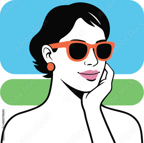 Stylish woman with sunglasses enjoying summer vacation, vibrant   design