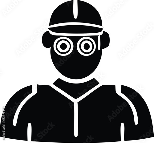 Simple silhouette of a construction worker wearing a hard hat and goggles icon for industrial professions safety and labor concepts
